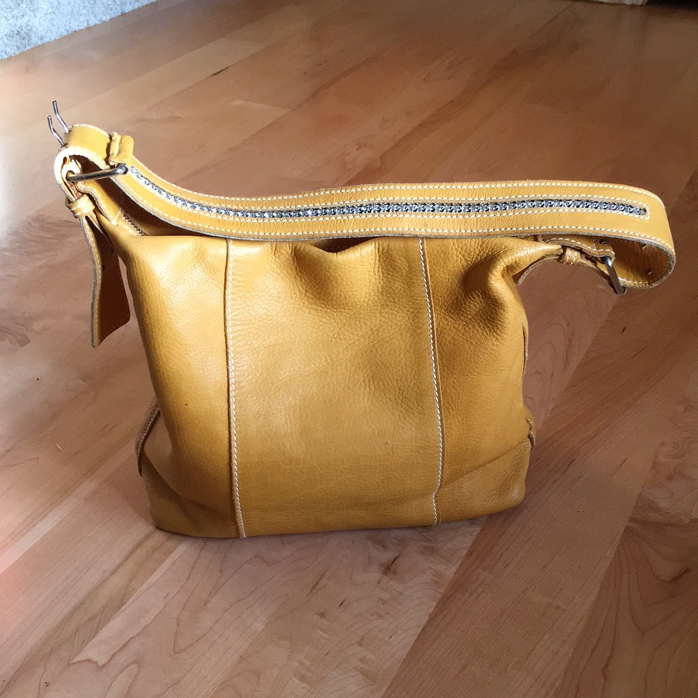 TOSCA BLU | Leather Shoulder Bag With Rhinestone Strap - Picture 8 of 16